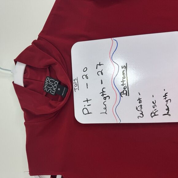 Clara Sun Woo Tunic Top Shirt Women’s M Red Asymmetrical Hem Stretch Lagenlook - Picture 3 of 5